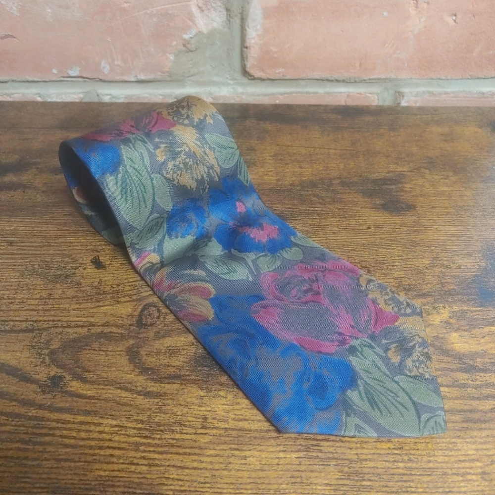 Vintage Guy LaRoche Floral Silk Neck Tie Made In Canada